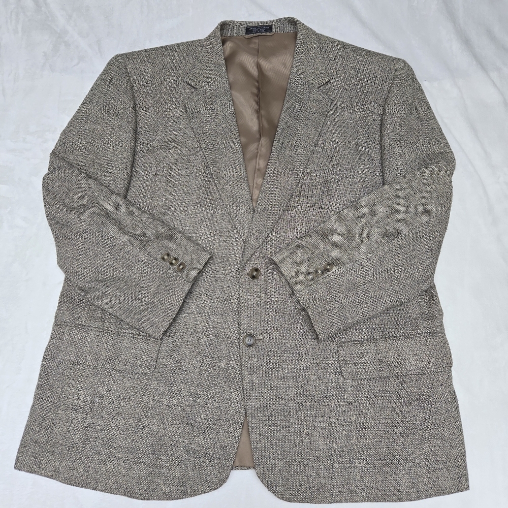 Meeting Street 100% Silk 48R Brown Tweed Blazer Sports Jacket 2 Button Lined